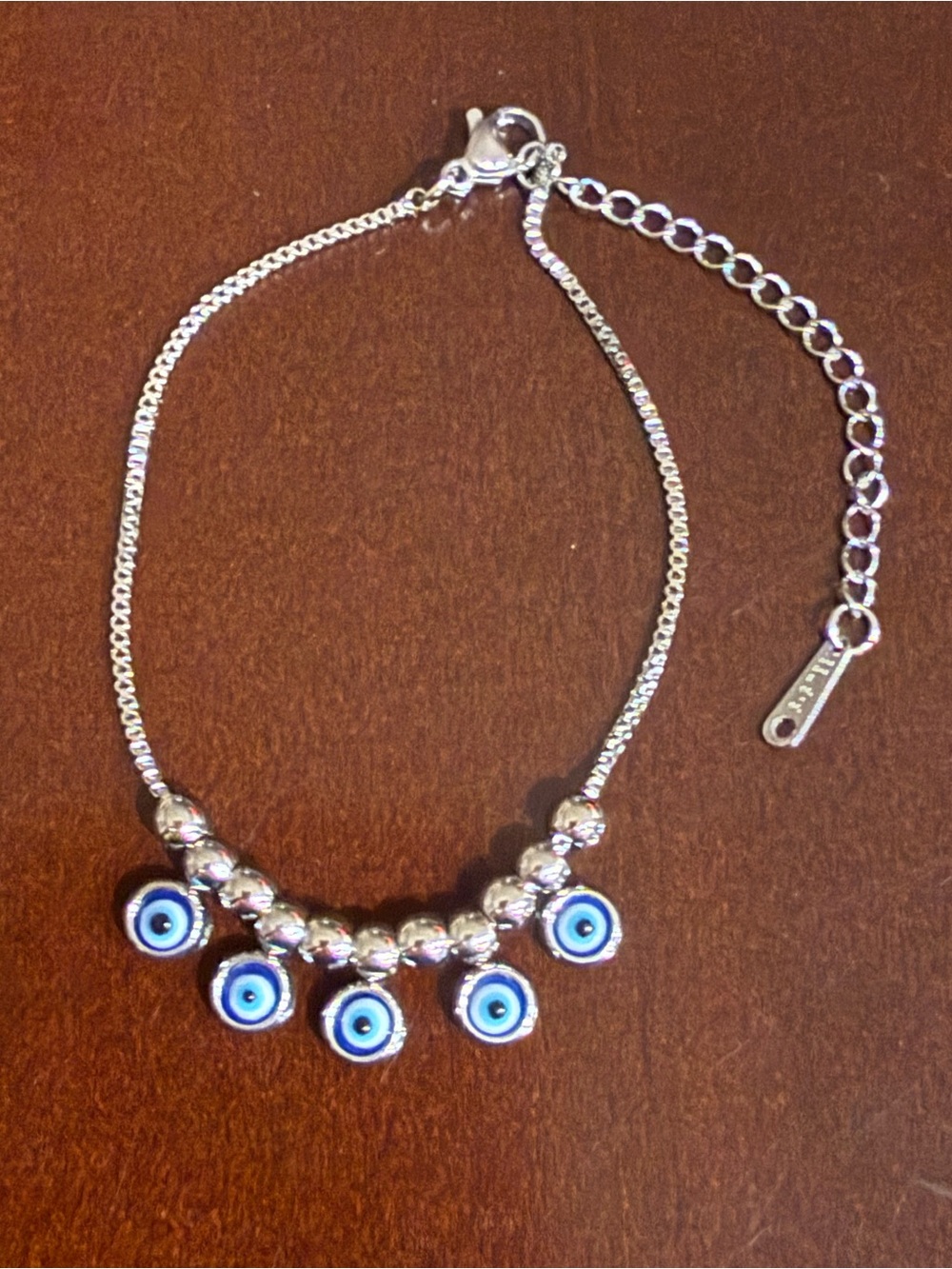 Silver-Tone Blue Evil Eye Charm Bracelet